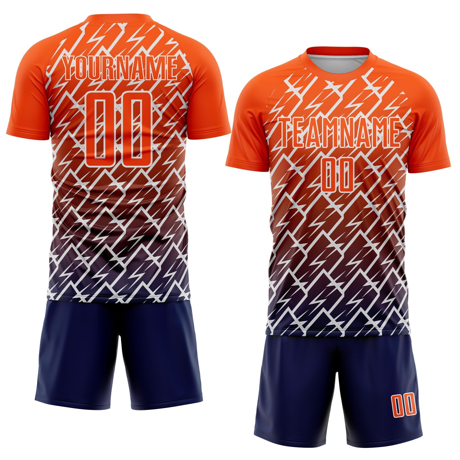 Custom Orange Navy-White Lightning Sports Sublimation Soccer Uniform Jersey view 2