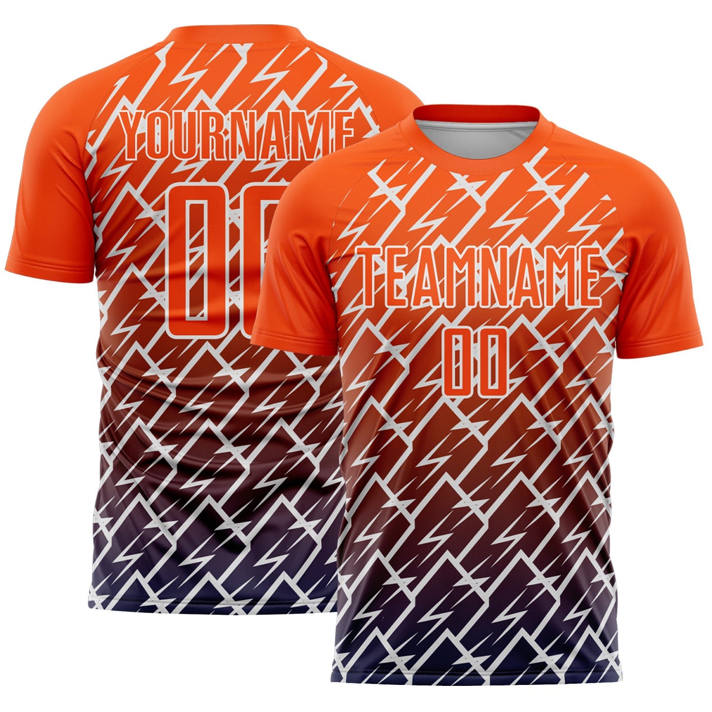 Custom Orange Navy-White Lightning Sports Sublimation Soccer Uniform Jersey - Main View