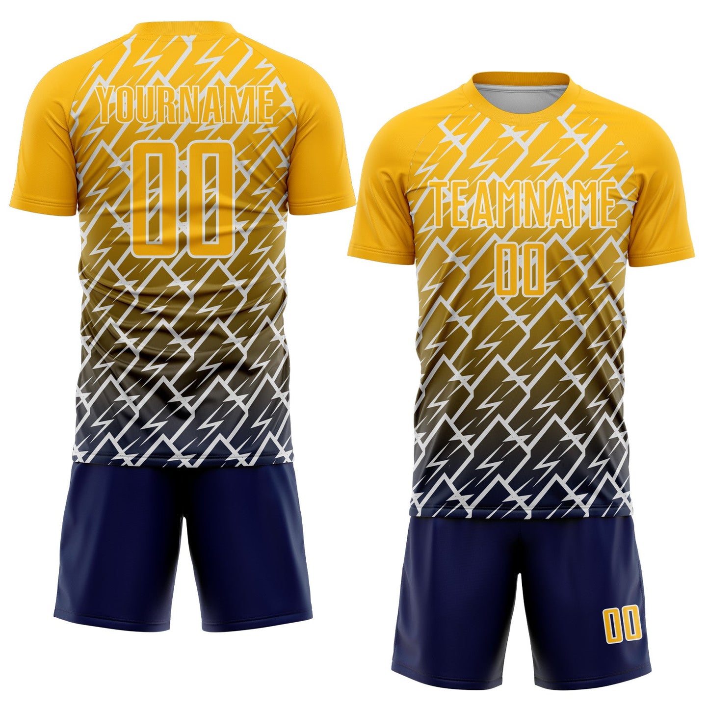 Custom Gold Navy-White Lightning Sports Sublimation Soccer Uniform Jersey view 2