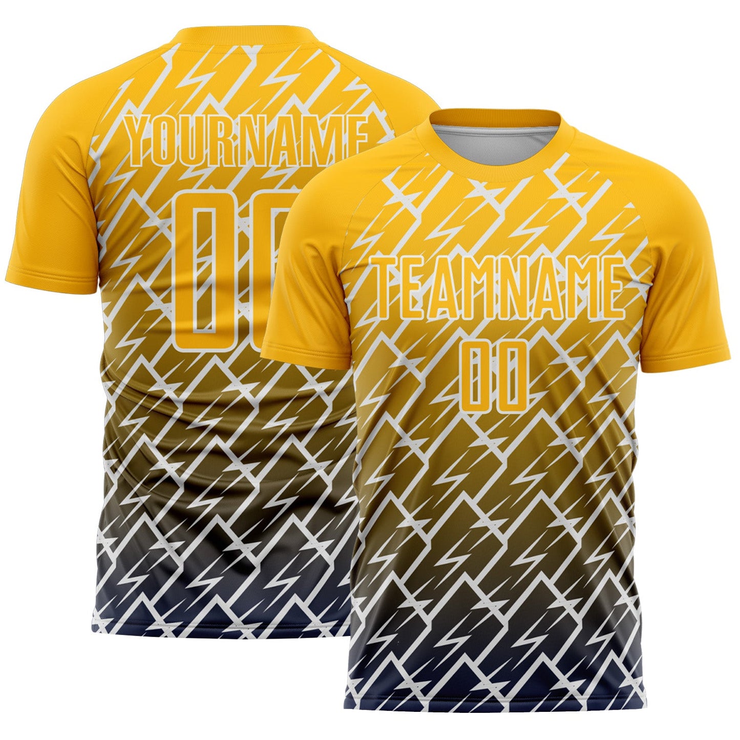 Custom Gold Navy-White Lightning Sports Sublimation Soccer Uniform Jersey - Main View