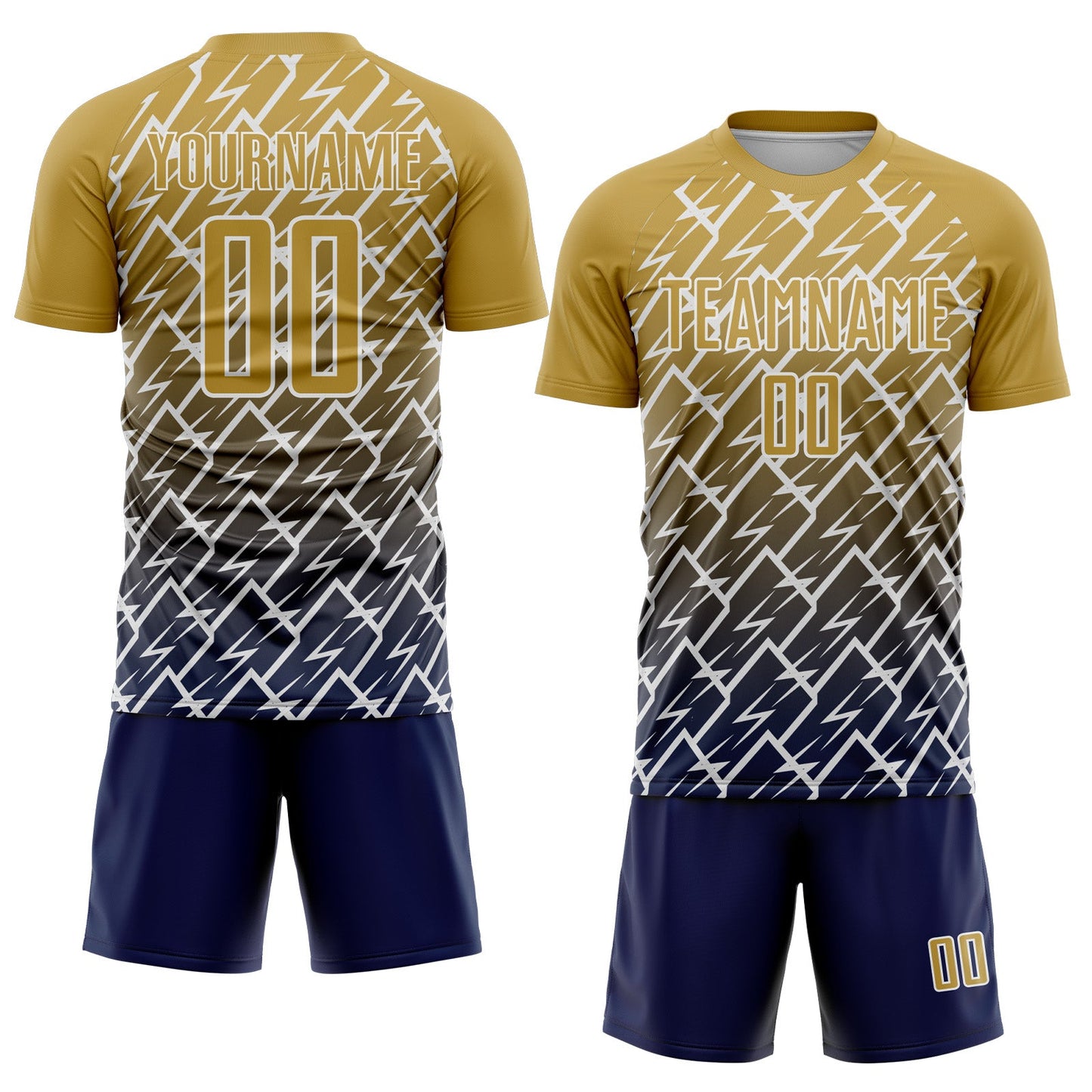 Custom Old Gold Navy-White Lightning Sports Sublimation Soccer Uniform Jersey view 2