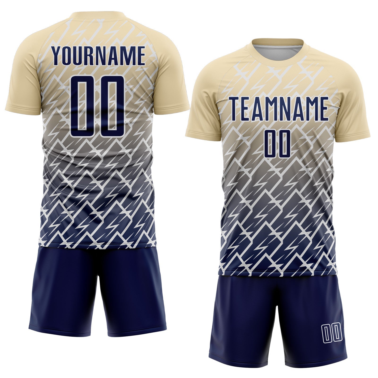 Custom Cream Navy-White Lightning Sports Sublimation Soccer Uniform Jersey view 2