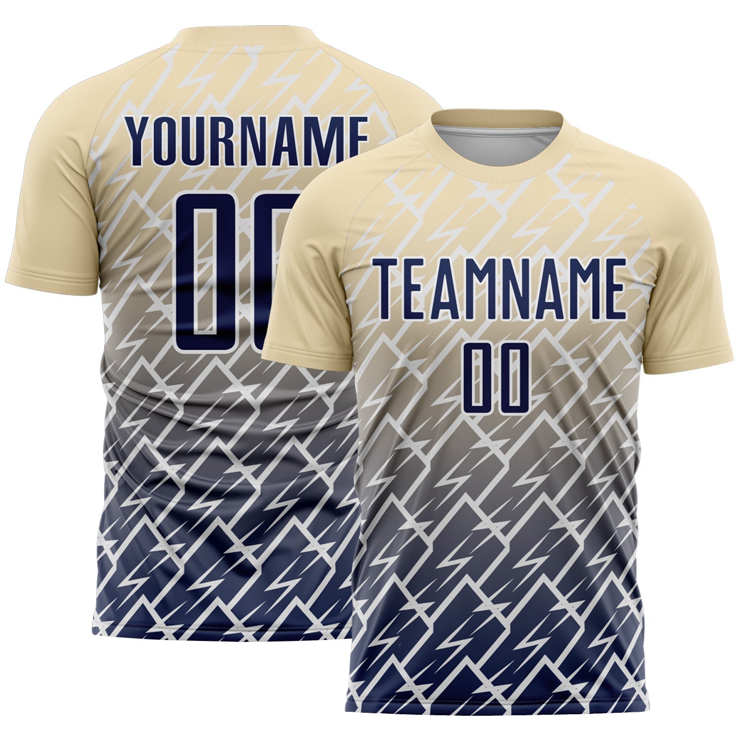 Custom Cream Navy-White Lightning Sports Sublimation Soccer Uniform Jersey - Main View
