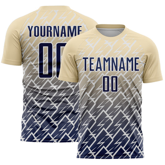 Custom Cream Navy-White Lightning Sports Sublimation Soccer Uniform Jersey - Main View