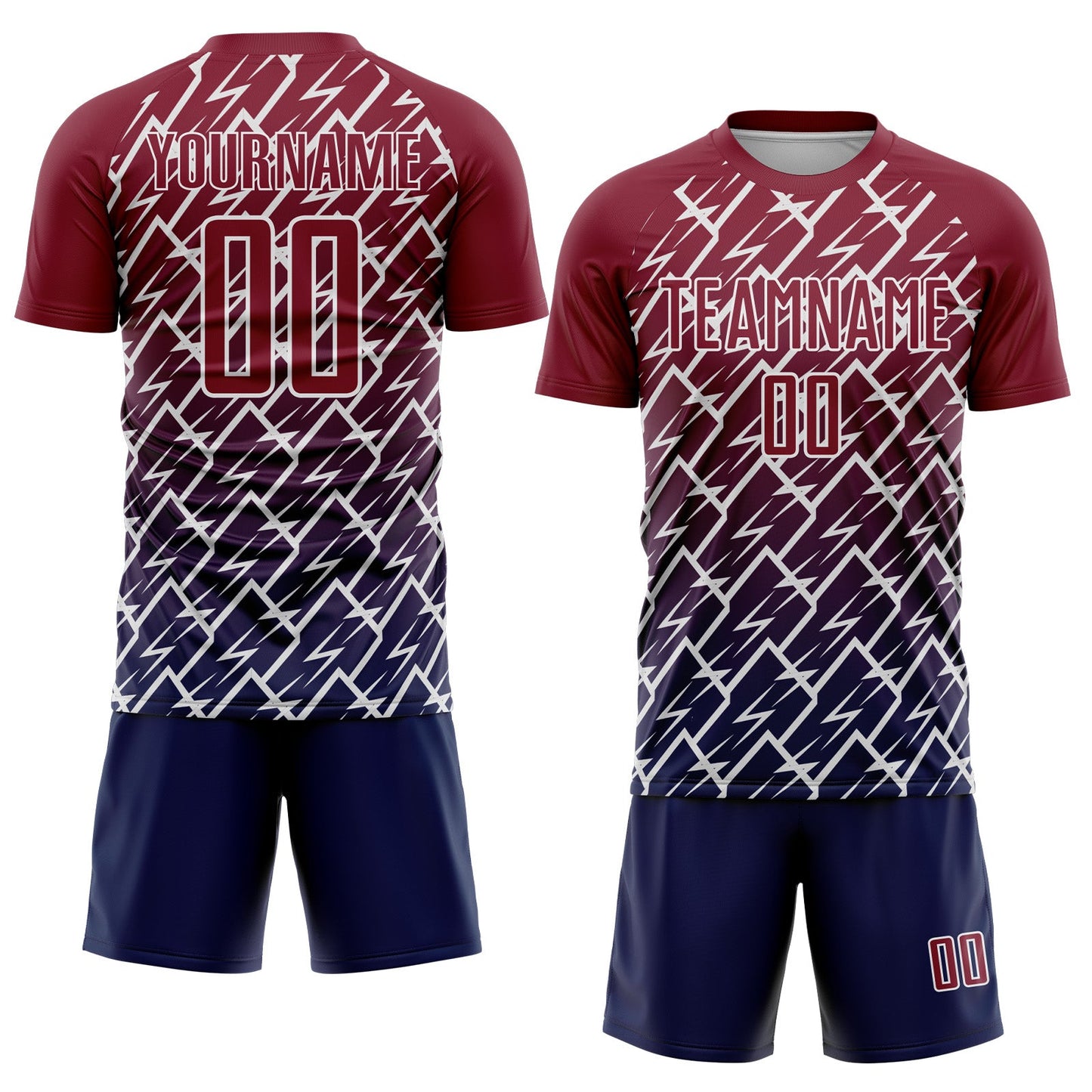 Custom Crimson Navy-White Lightning Sports Sublimation Soccer Uniform Jersey view 2
