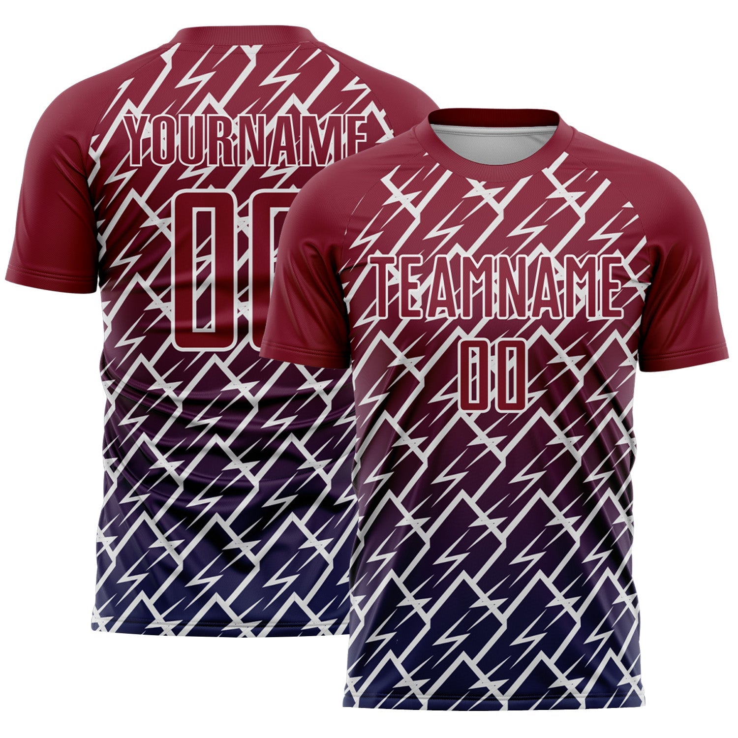 Custom Crimson Navy-White Lightning Sports Sublimation Soccer Uniform Jersey - Main View