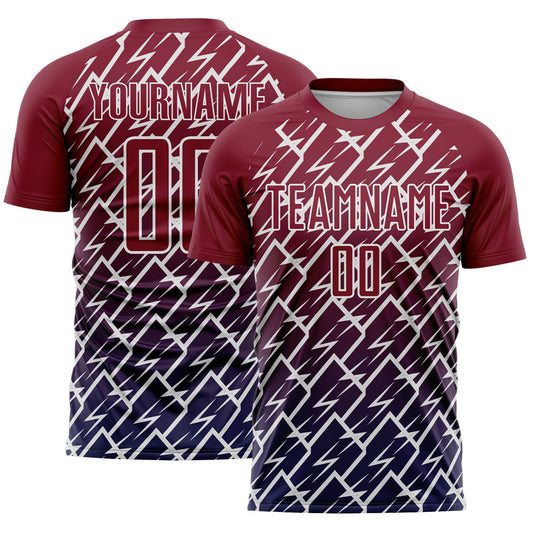 Custom Crimson Navy-White Lightning Sports Sublimation Soccer Uniform Jersey - Main View