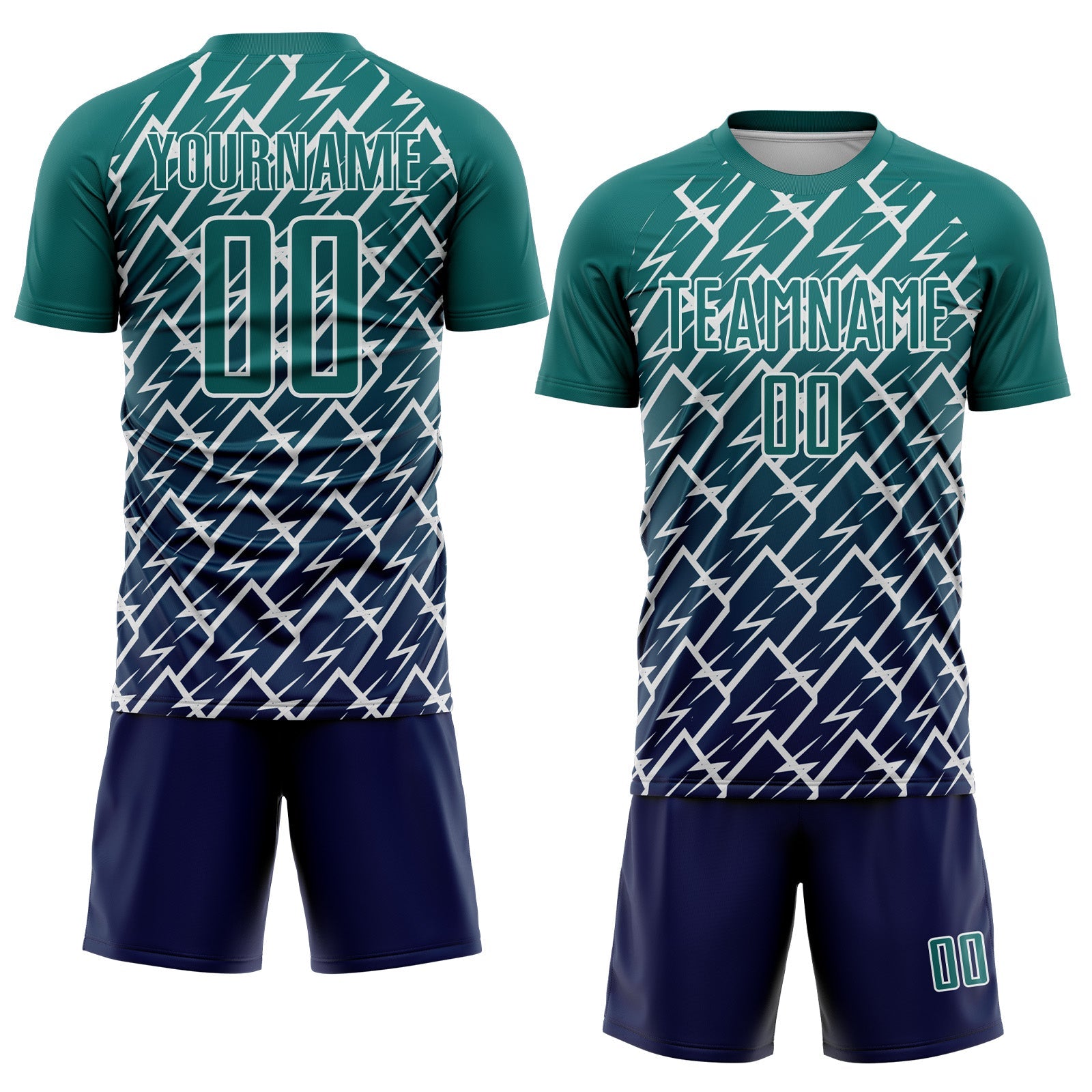 Custom Teal Navy-White Lightning Sports Sublimation Soccer Uniform Jersey view 2