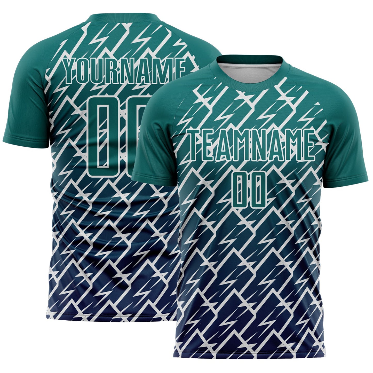 Custom Teal Navy-White Lightning Sports Sublimation Soccer Uniform Jersey - Main View