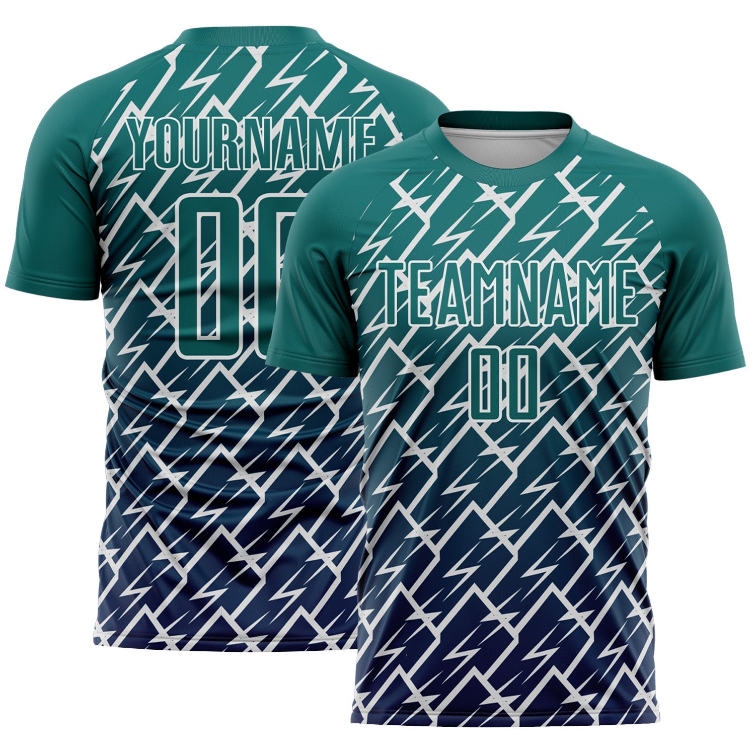 Custom Teal Navy-White Lightning Sports Sublimation Soccer Uniform Jersey - Main View