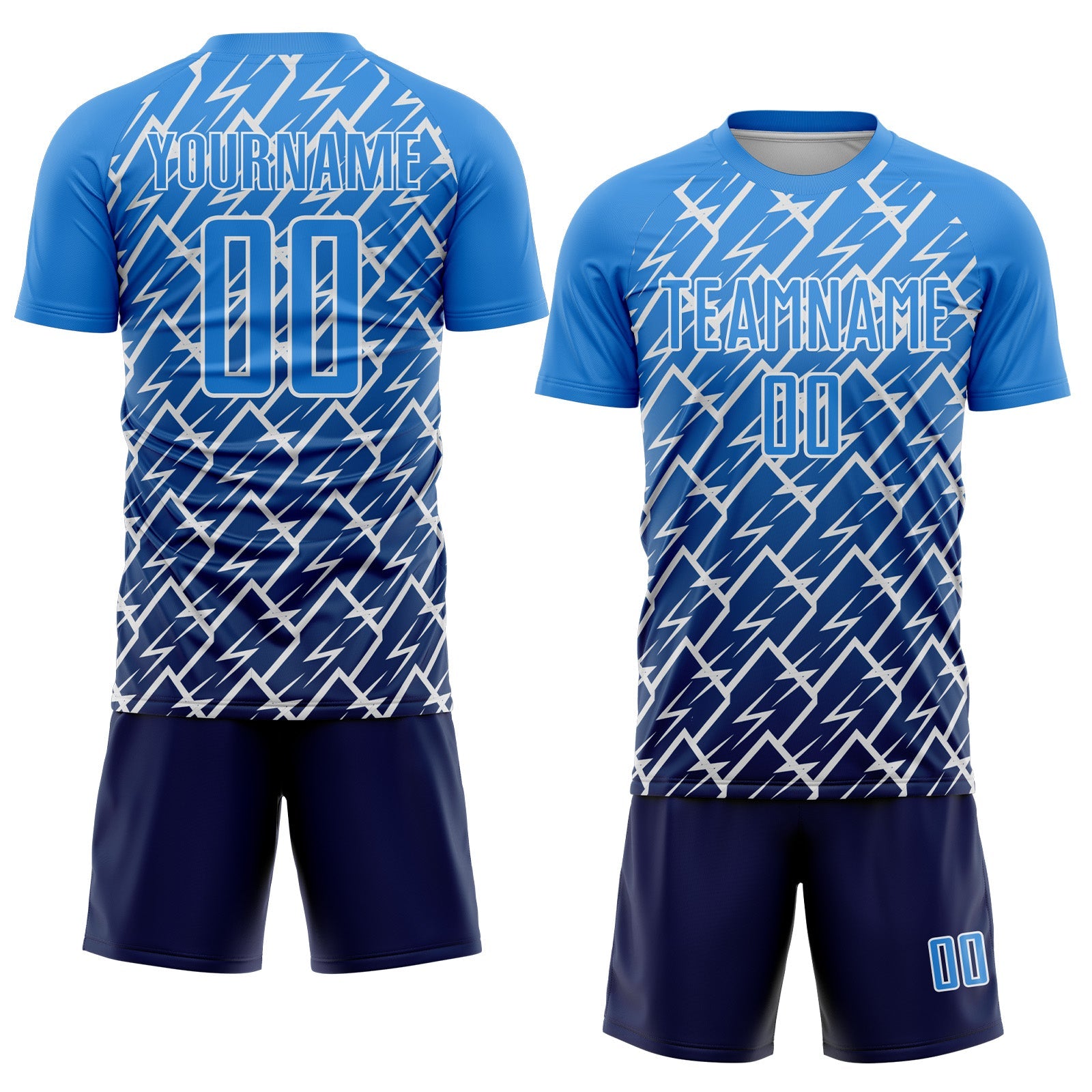 Custom Powder Blue Navy-White Lightning Sports Sublimation Soccer Uniform Jersey view 2