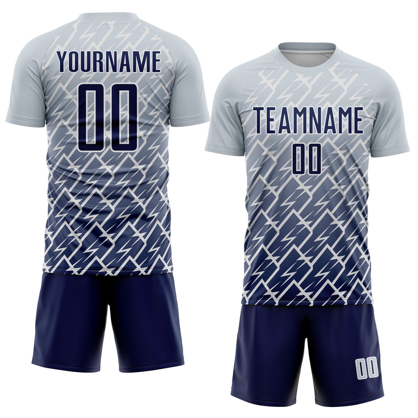 Custom Silver Navy-White Lightning Sports Sublimation Soccer Uniform Jersey view 2