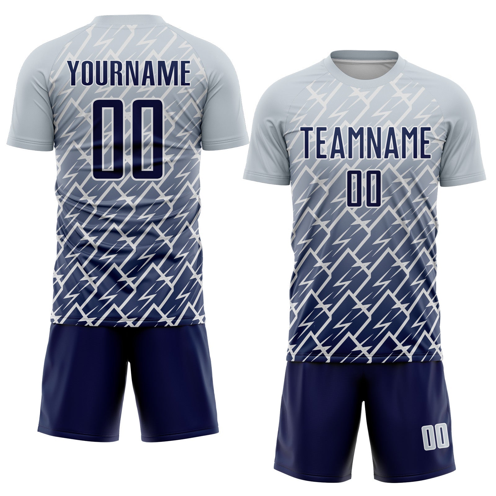 Custom Silver Navy-White Lightning Sports Sublimation Soccer Uniform Jersey view 2