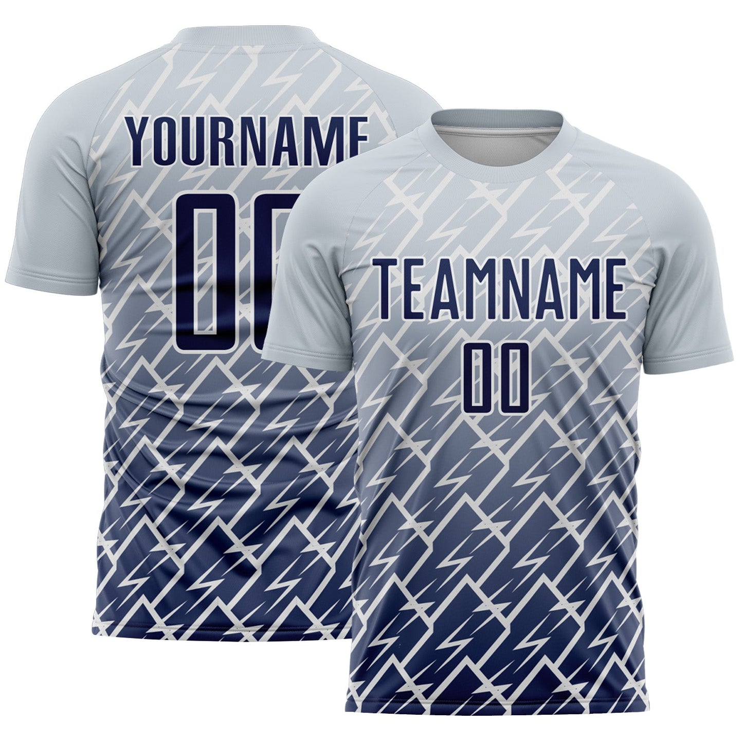 Custom Silver Navy-White Lightning Sports Sublimation Soccer Uniform Jersey - Main View