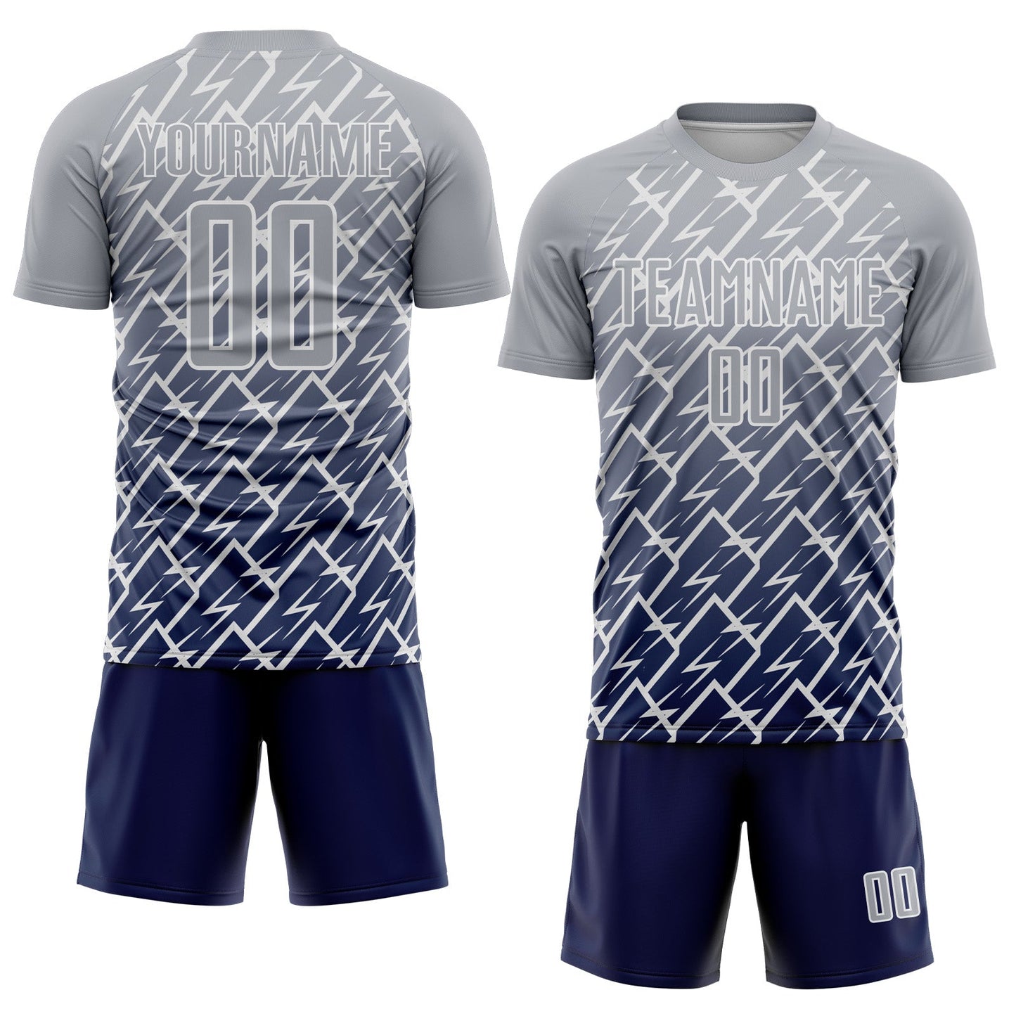 Custom Gray Navy-White Lightning Sports Sublimation Soccer Uniform Jersey view 2