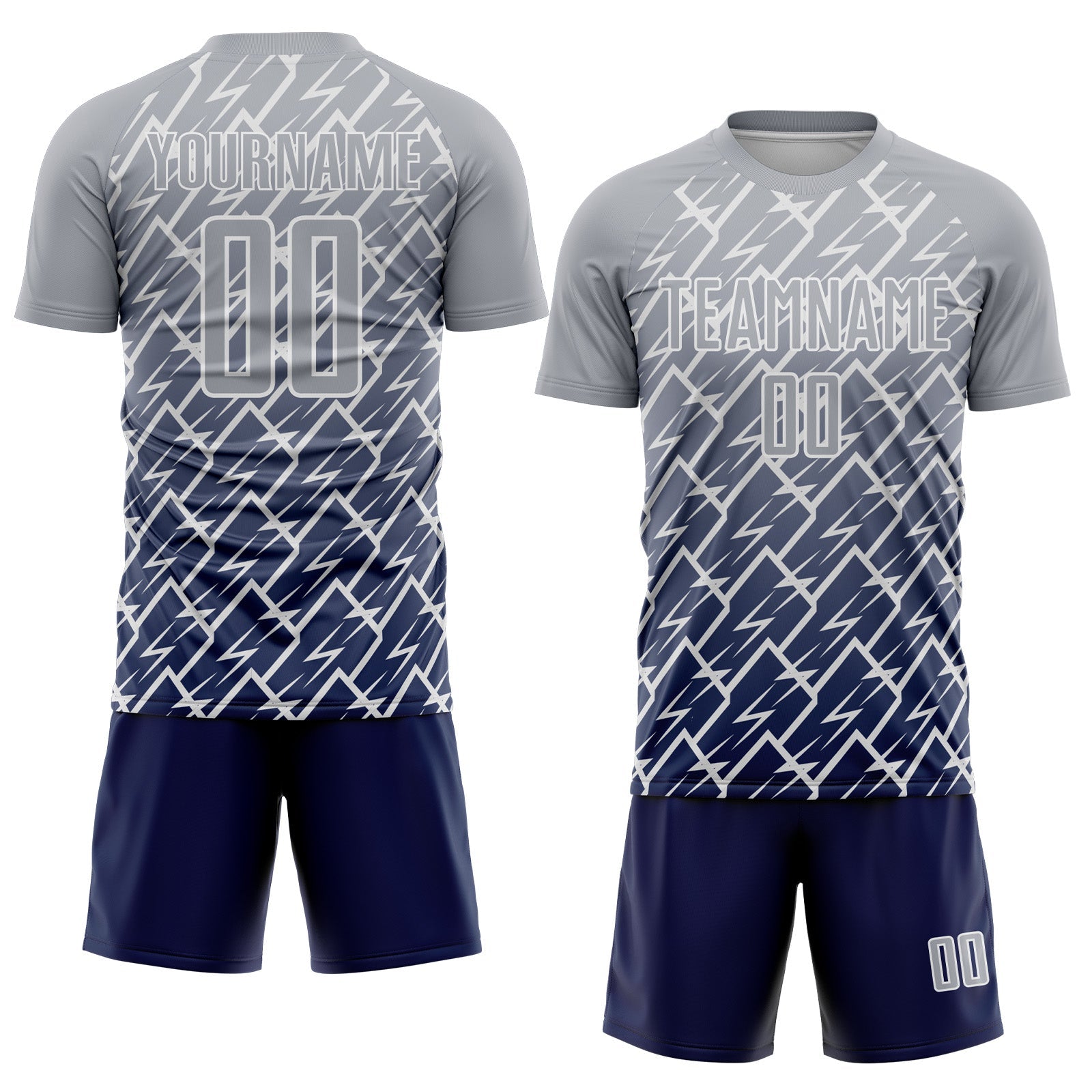 Custom Gray Navy-White Lightning Sports Sublimation Soccer Uniform Jersey view 2