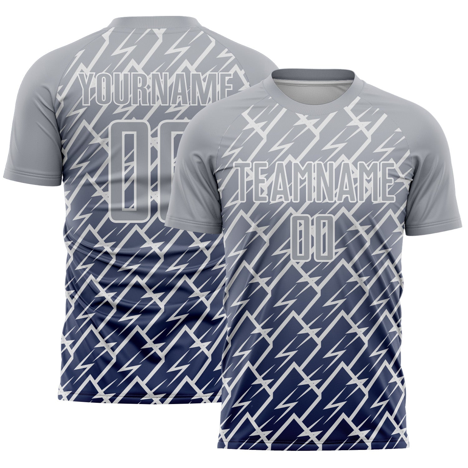Custom Gray Navy-White Lightning Sports Sublimation Soccer Uniform Jersey - Main View