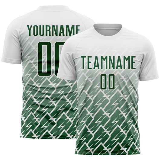 Custom White Green Lightning Sports Sublimation Soccer Uniform Jersey - Main View