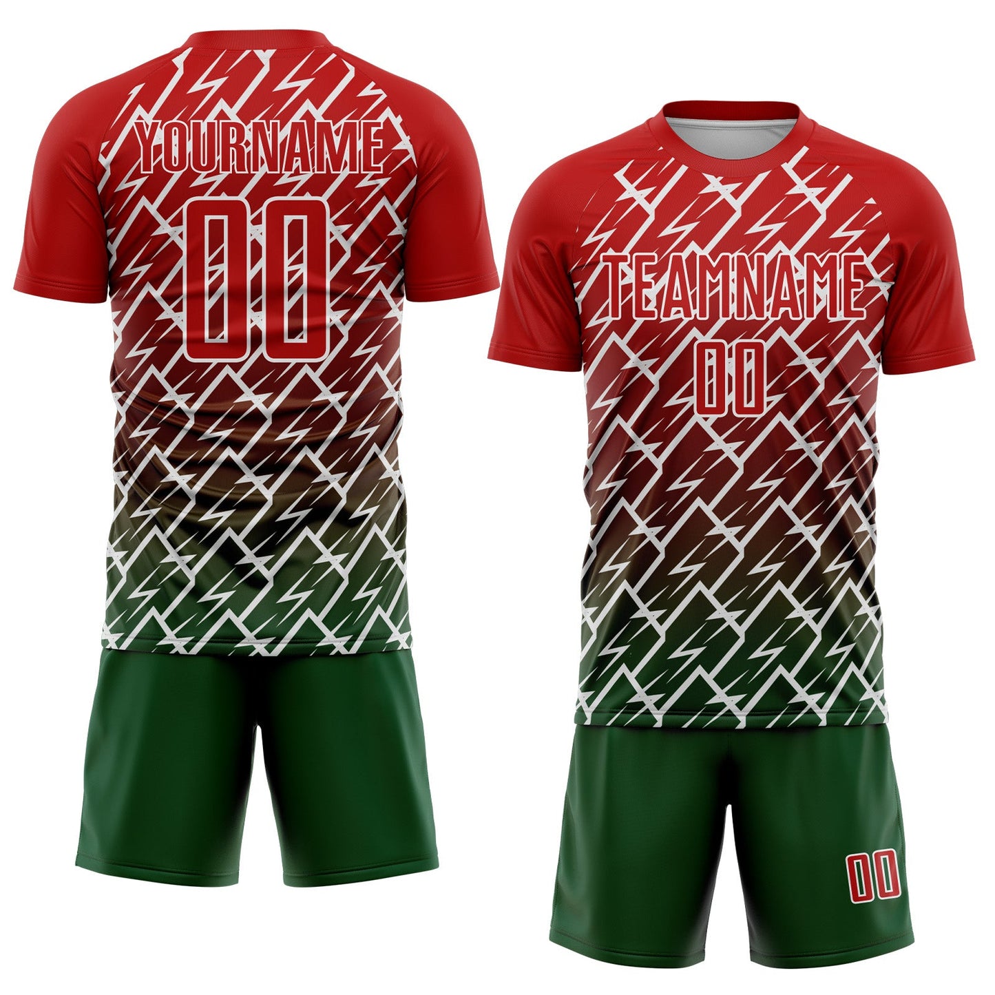 Custom Red Green-White Lightning Sports Sublimation Soccer Uniform Jersey view 2