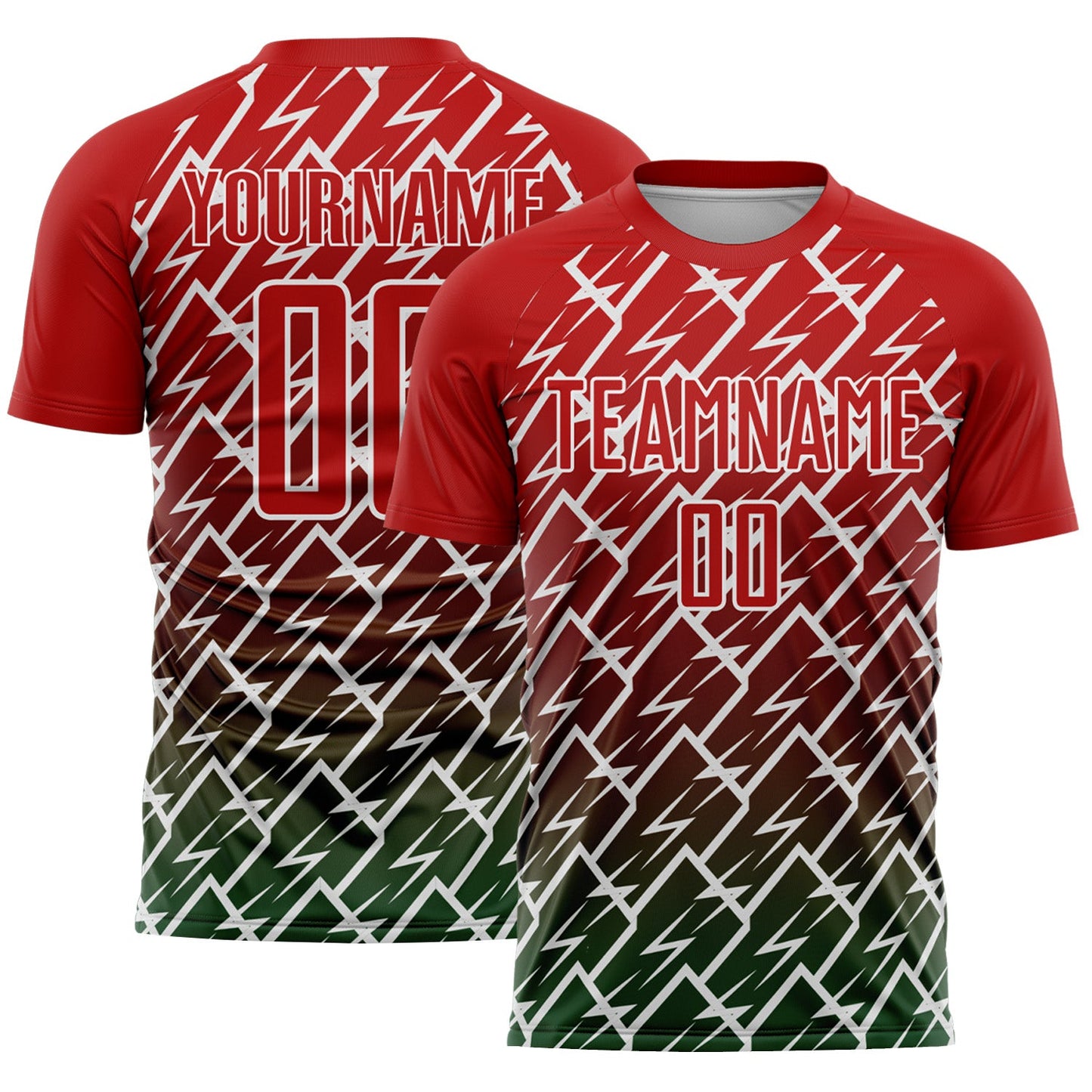 Custom Red Green-White Lightning Sports Sublimation Soccer Uniform Jersey - Main View