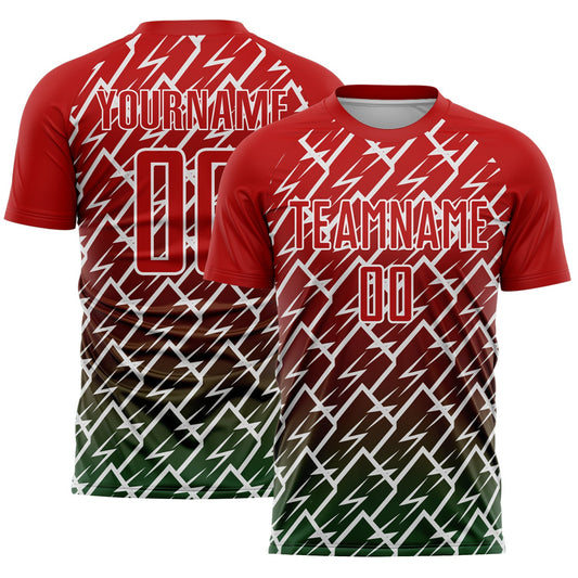 Custom Red Green-White Lightning Sports Sublimation Soccer Uniform Jersey - Main View