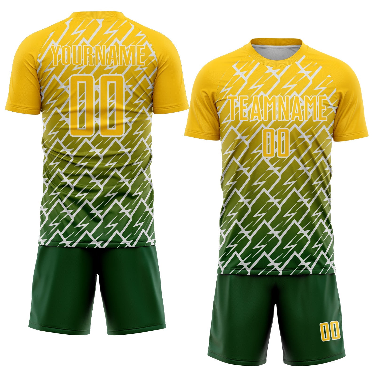 Custom Yellow Green-White Lightning Sports Sublimation Soccer Uniform Jersey view 2
