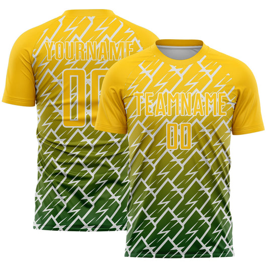 Custom Yellow Green-White Lightning Sports Sublimation Soccer Uniform Jersey - Main View