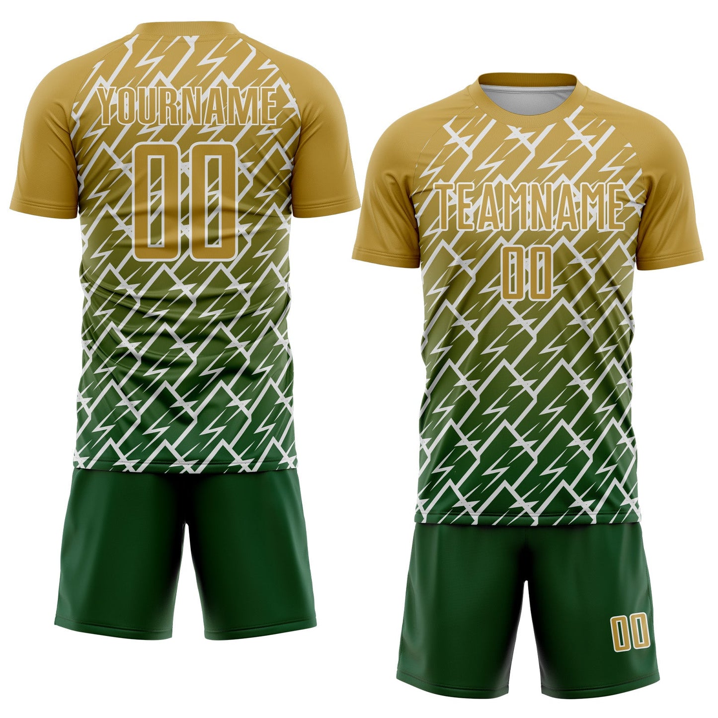 Custom Old Gold Green-White Lightning Sports Sublimation Soccer Uniform Jersey view 2