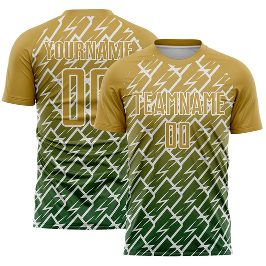 Custom Old Gold Green-White Lightning Sports Sublimation Soccer Uniform Jersey - Main View