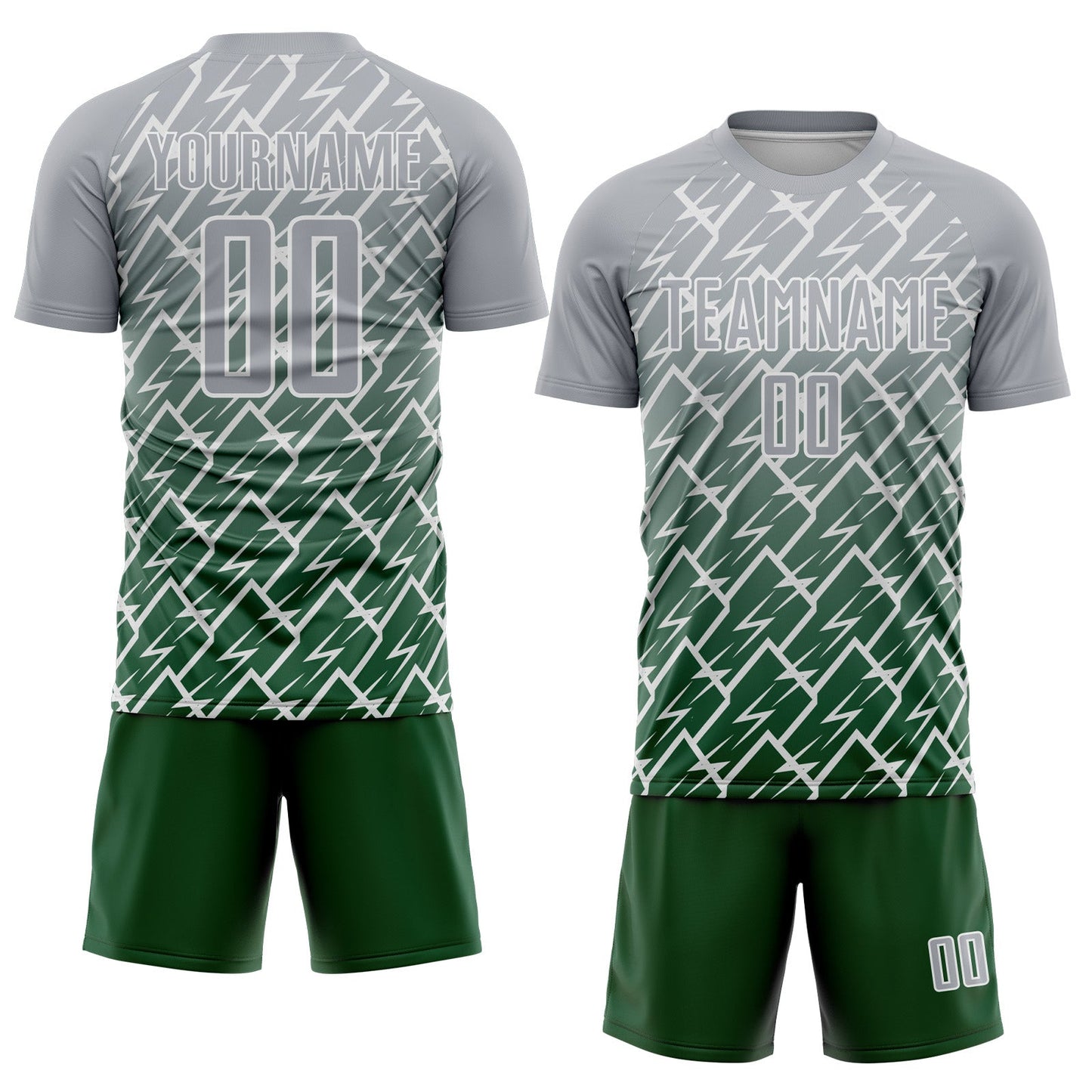 Custom Gray Green-White Lightning Sports Sublimation Soccer Uniform Jersey view 2