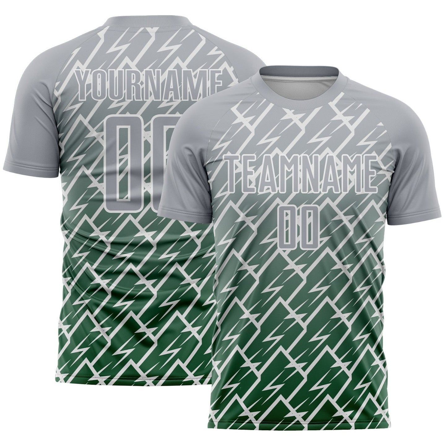 Custom Gray Green-White Lightning Sports Sublimation Soccer Uniform Jersey - Main View