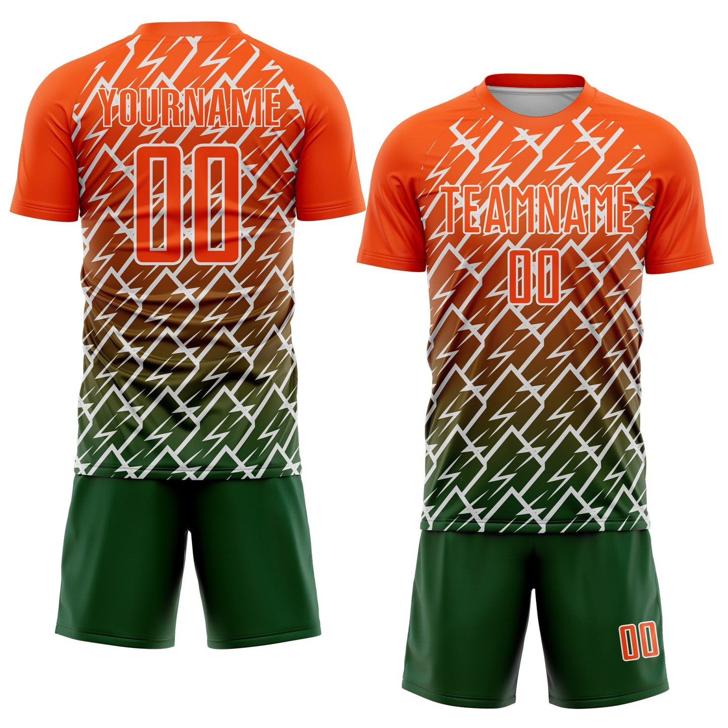 Custom Orange Green-White Lightning Sports Sublimation Soccer Uniform Jersey view 2