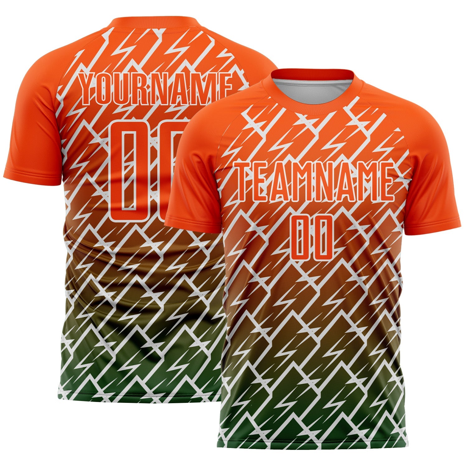 Custom Orange Green-White Lightning Sports Sublimation Soccer Uniform Jersey - Main View