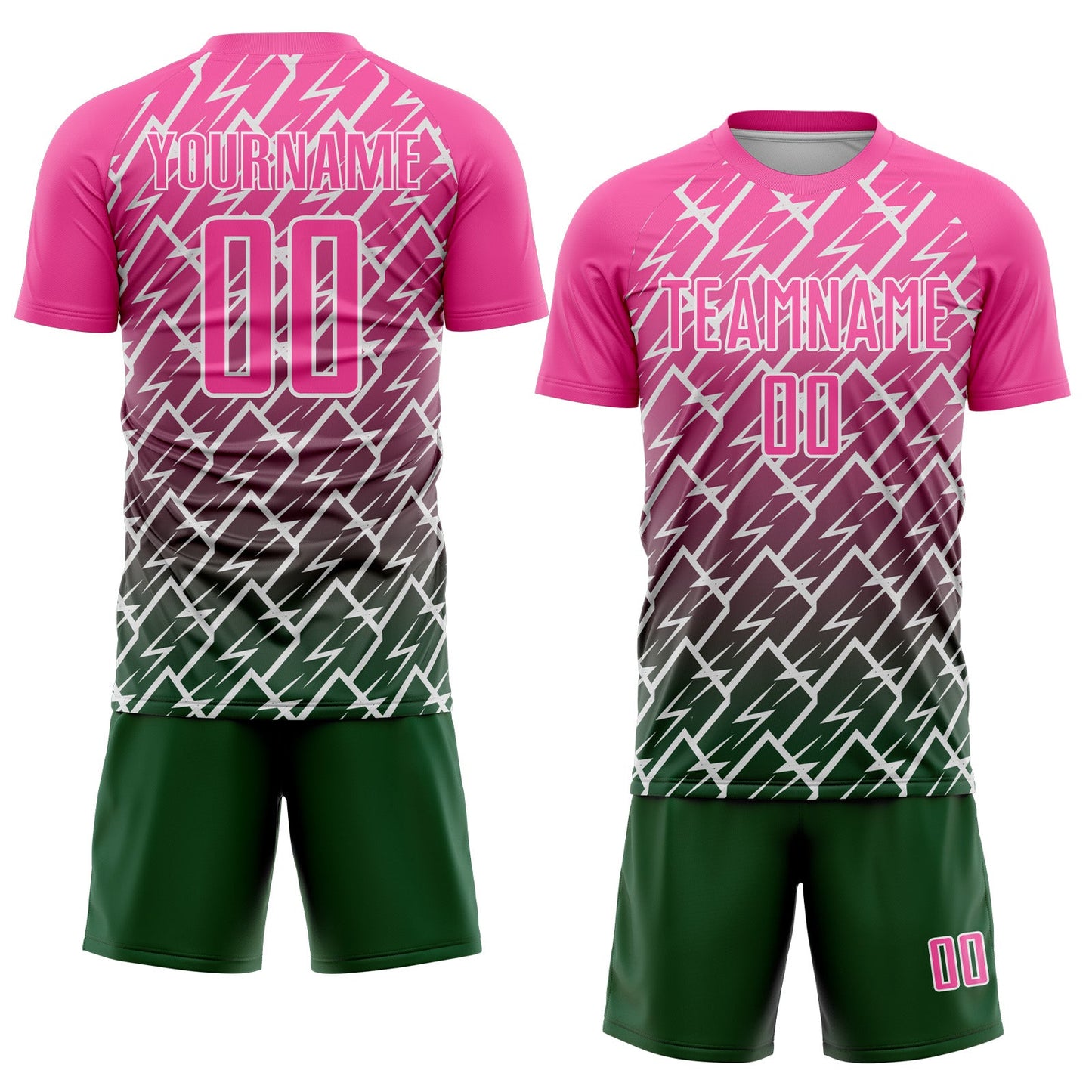 Custom Pink Green-White Lightning Sports Sublimation Soccer Uniform Jersey view 2