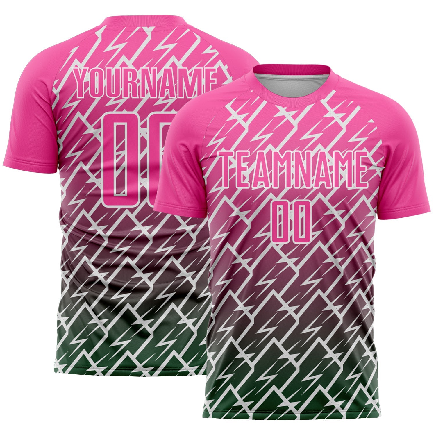 Custom Pink Green-White Lightning Sports Sublimation Soccer Uniform Jersey - Main View