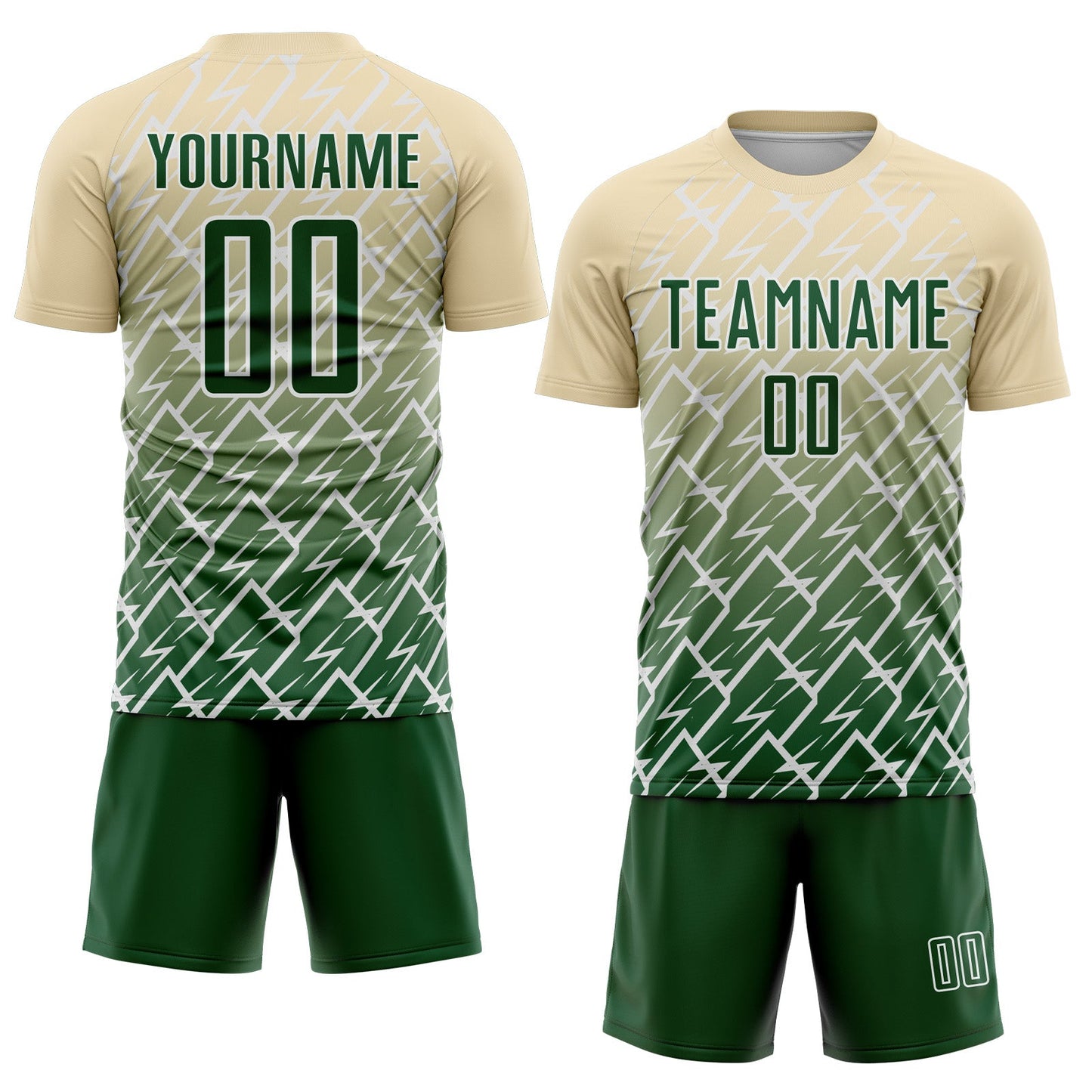 Custom Cream Green-White Lightning Sports Sublimation Soccer Uniform Jersey view 2