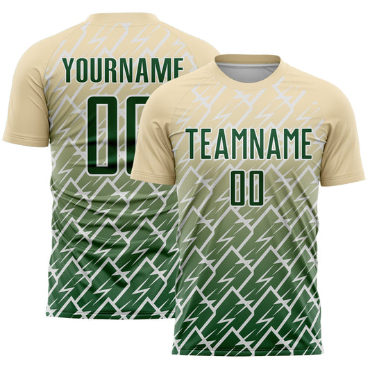 Custom Cream Green-White Lightning Sports Sublimation Soccer Uniform Jersey - Main View
