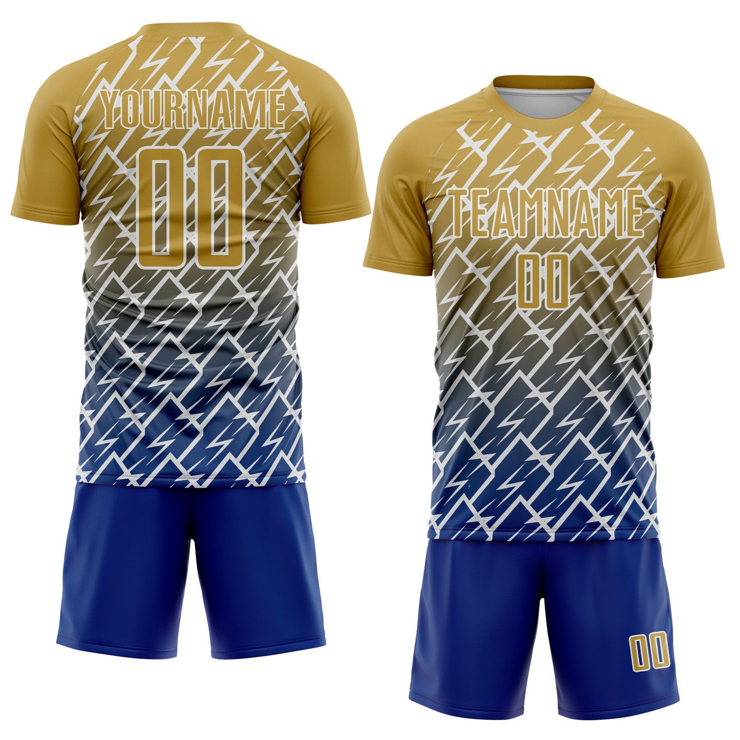 Custom Old Gold Royal-White Lightning Sports Sublimation Soccer Uniform Jersey view 2