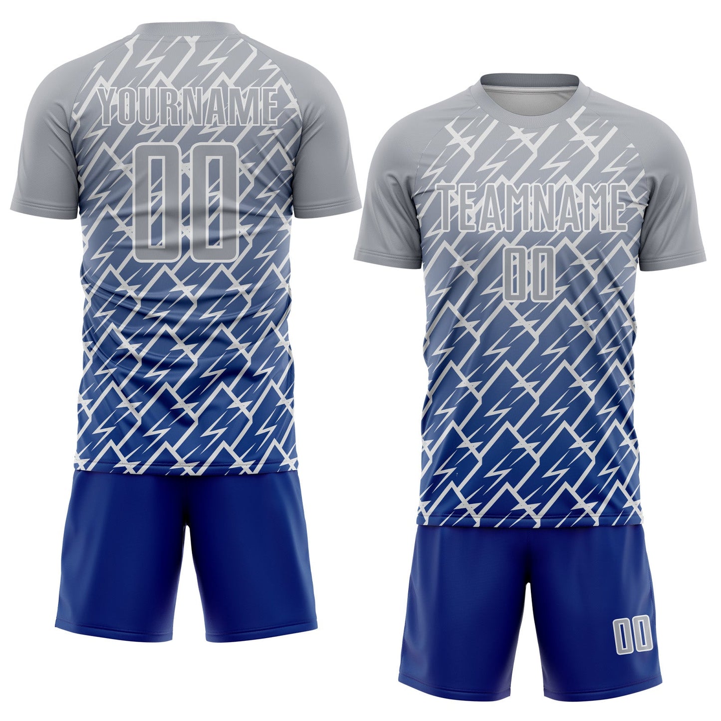 Custom Gray Royal-White Lightning Sports Sublimation Soccer Uniform Jersey view 2