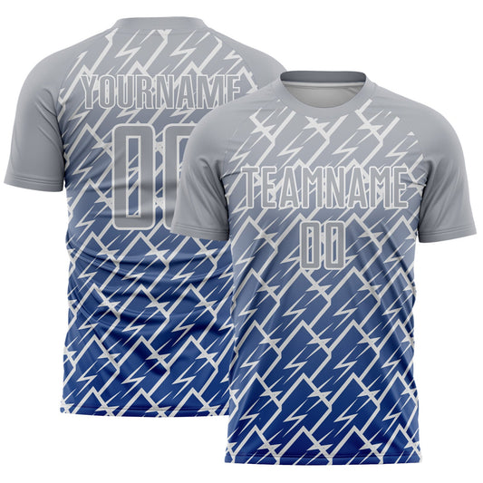 Custom Gray Royal-White Lightning Sports Sublimation Soccer Uniform Jersey - Main View