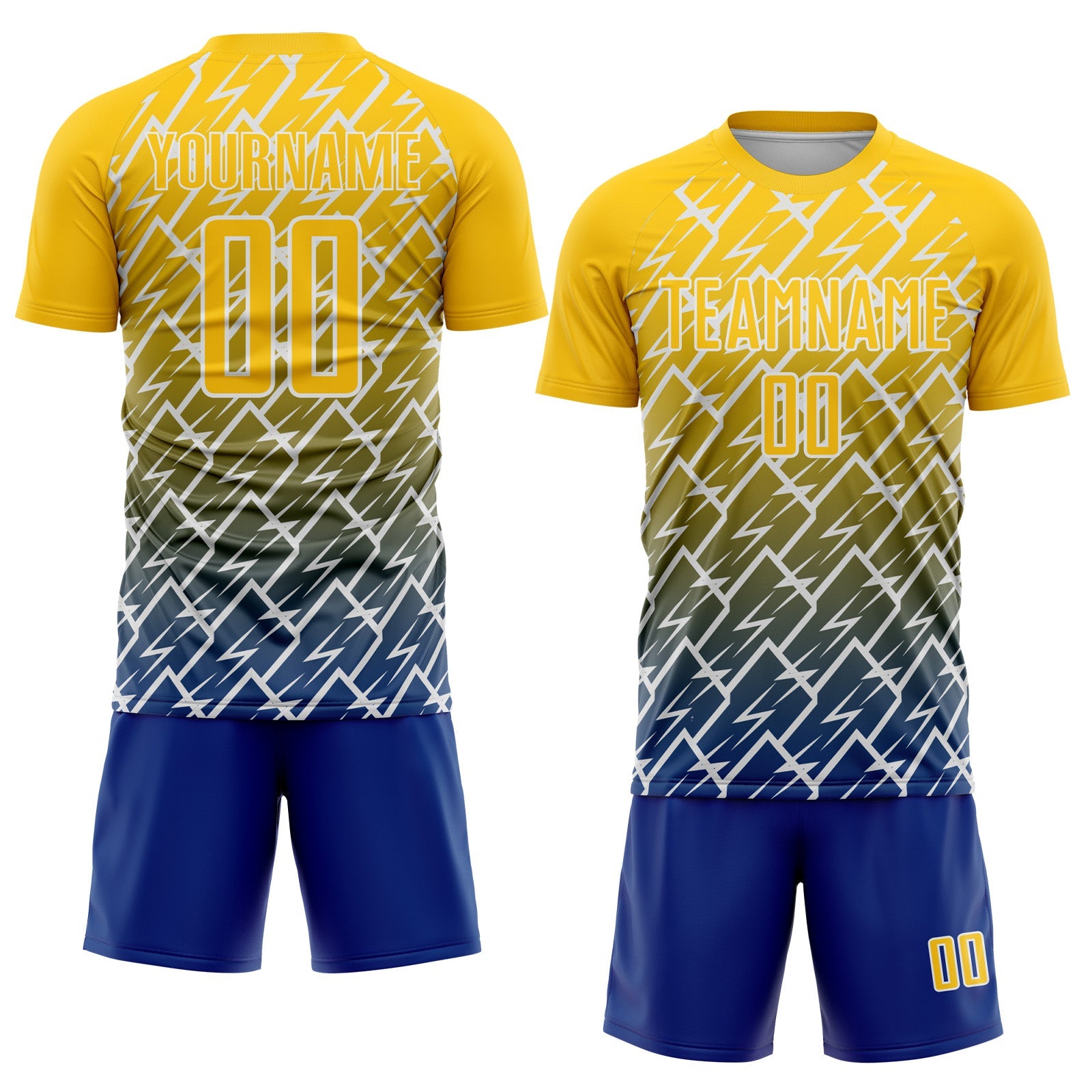Custom Yellow Royal-White Lightning Sports Sublimation Soccer Uniform Jersey view 2