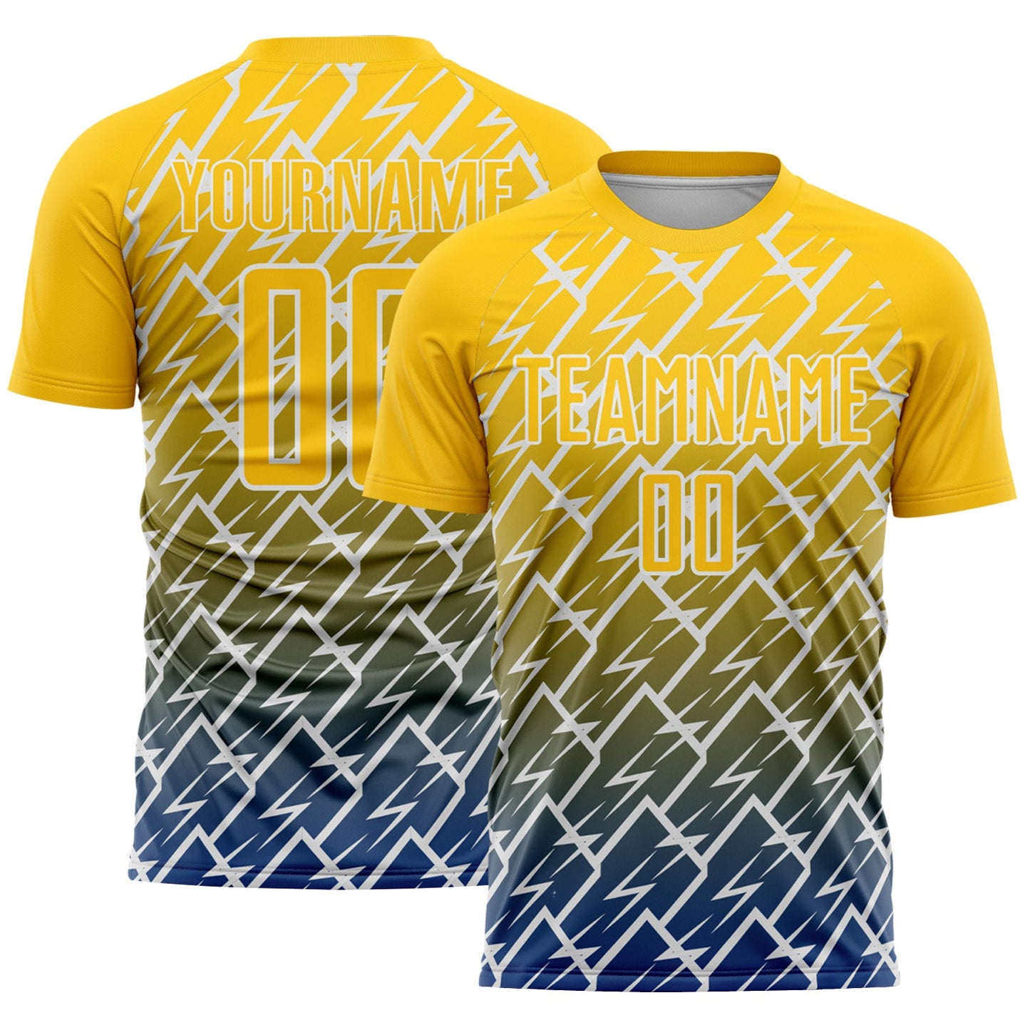 Custom Yellow Royal-White Lightning Sports Sublimation Soccer Uniform Jersey - Main View