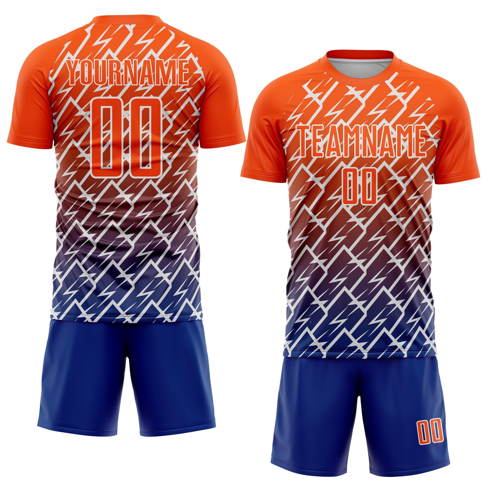 Custom Orange Royal-White Lightning Sports Sublimation Soccer Uniform Jersey view 2