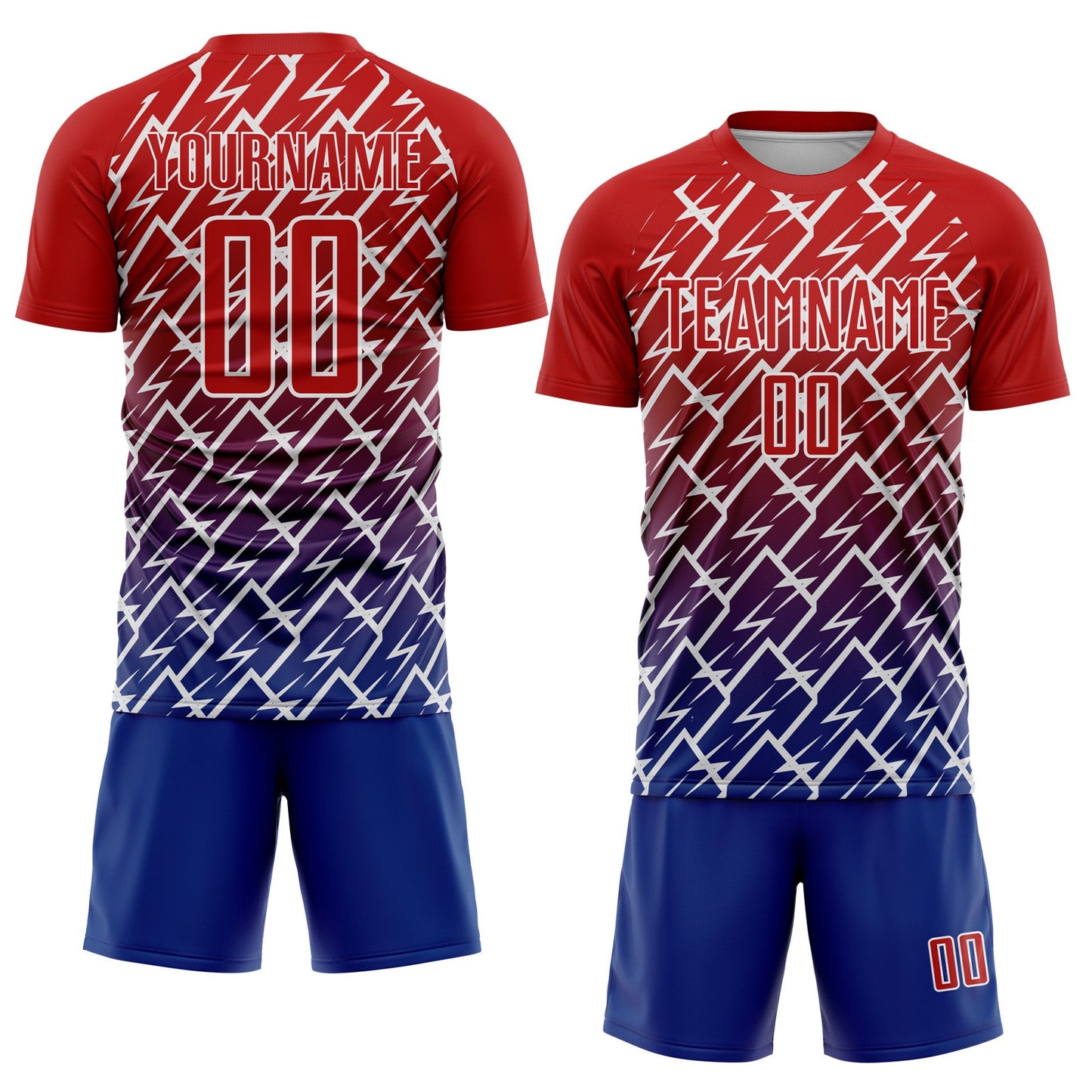 Custom Red Royal-White Lightning Sports Sublimation Soccer Uniform Jersey view 2