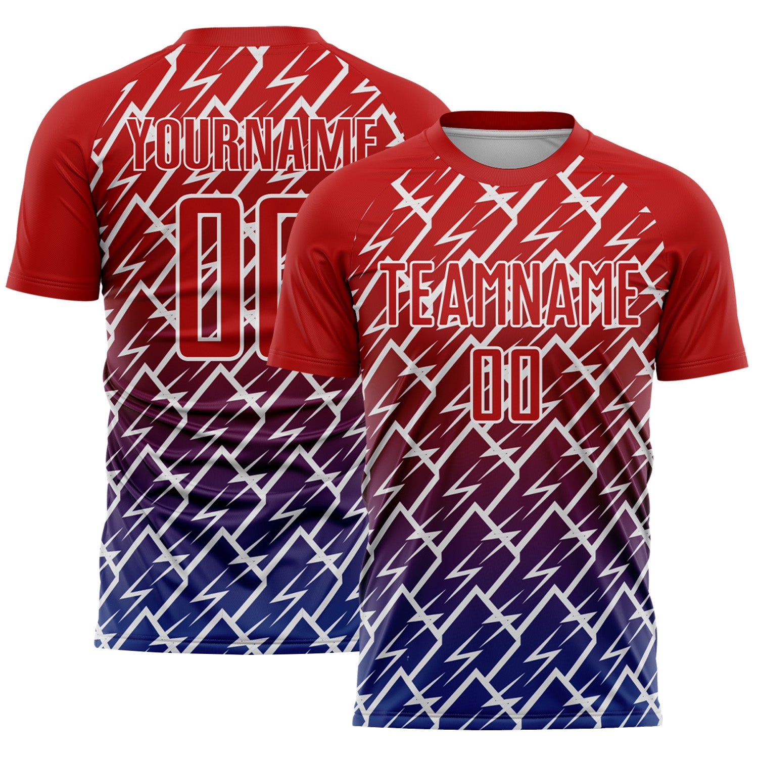 Custom Red Royal-White Lightning Sports Sublimation Soccer Uniform Jersey - Main View