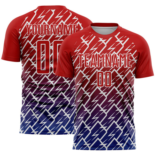Custom Red Royal-White Lightning Sports Sublimation Soccer Uniform Jersey - Main View