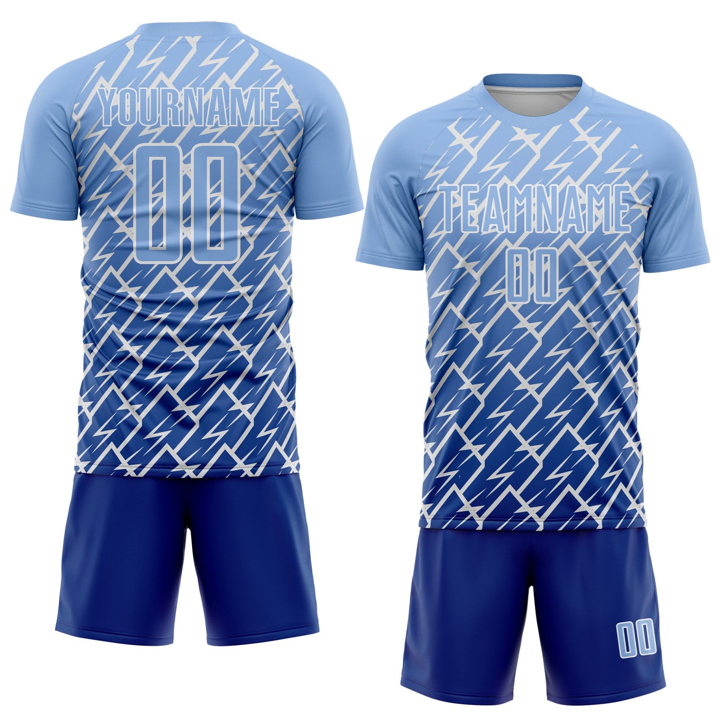 Custom Light Blue Royal-White Lightning Sports Sublimation Soccer Uniform Jersey view 2