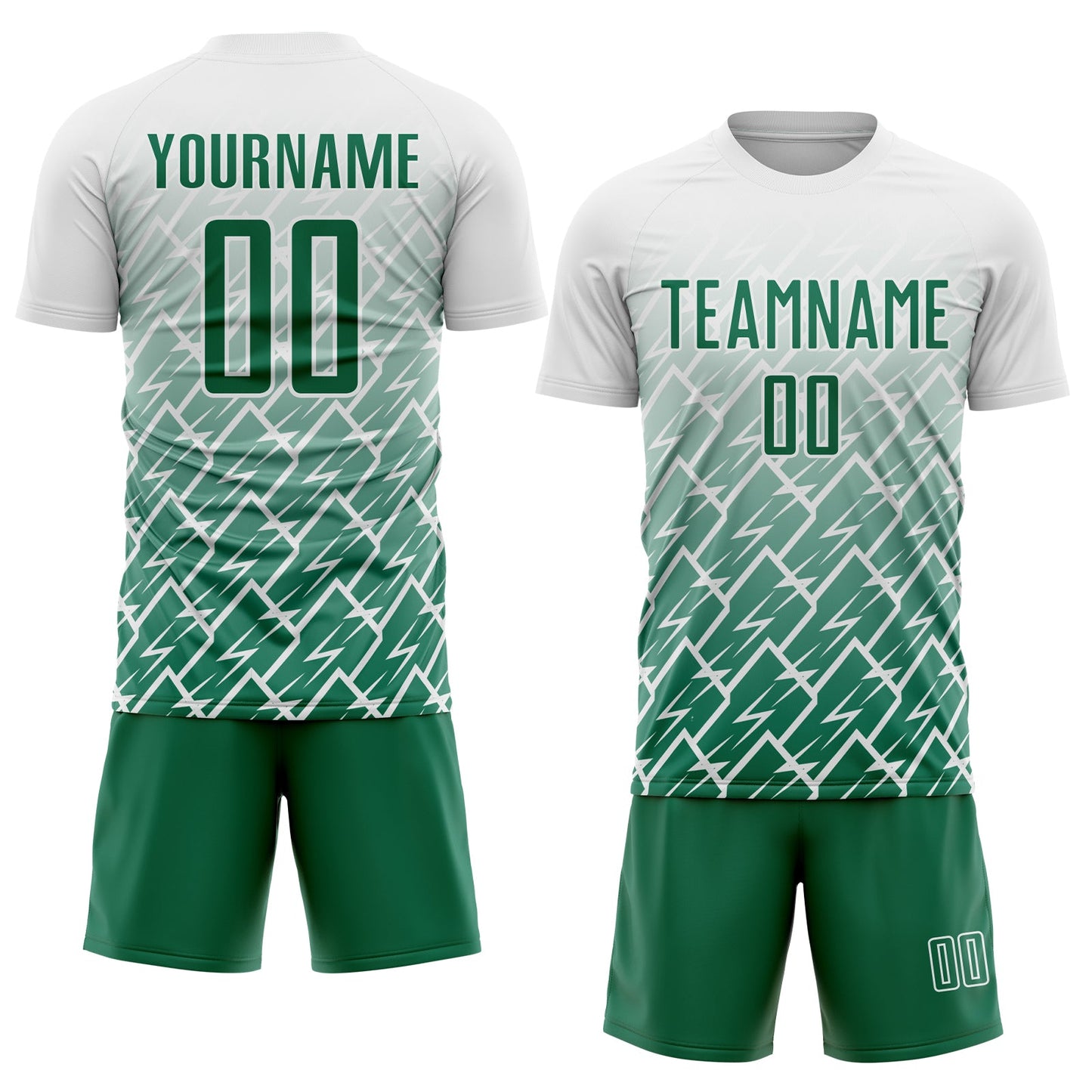 Custom White Kelly Green Lightning Sports Sublimation Soccer Uniform Jersey view 2