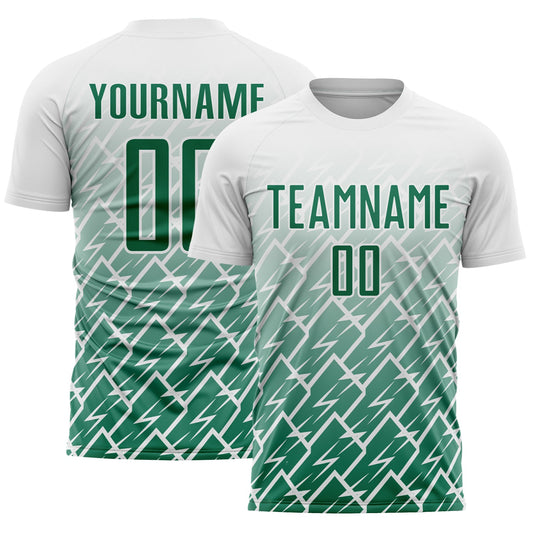 Custom White Kelly Green Lightning Sports Sublimation Soccer Uniform Jersey - Main View