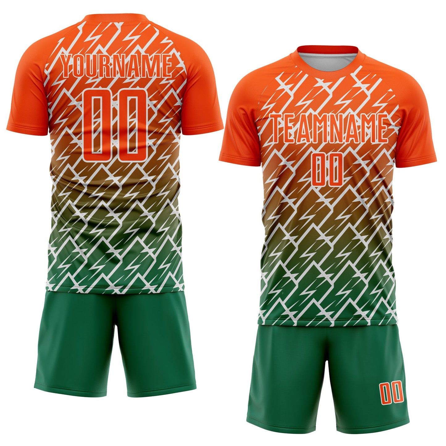 Custom Orange Kelly Green-White Lightning Sports Sublimation Soccer Uniform Jersey view 2